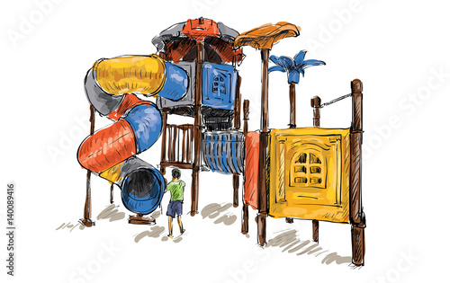 sketch of Kids playground on public space isolated, illustration vector