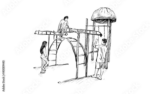 sketch of Kids playground on public space isolated, illustration vector