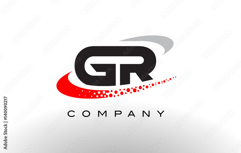 GR Modern Letter Logo Design with Red Dotted Swoosh GR Modern Letter Logo Design with Red Dotted Swoosh