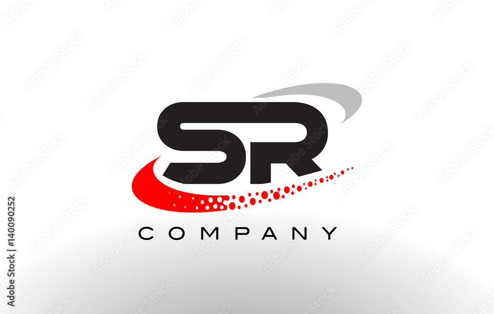 SR Modern Letter Logo Design with Red Dotted Swoosh SR Modern Letter Logo Design with Red Dotted Swoosh