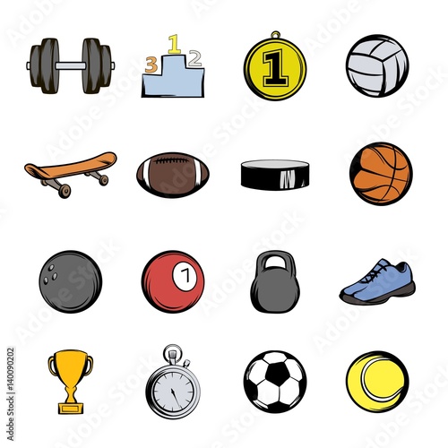 Sports icons set cartoon