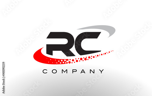 RC Modern Letter Logo Design with Red Dotted Swoosh