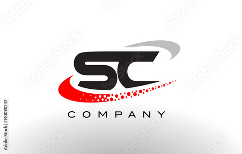 SC Modern Letter Logo Design with Red Dotted Swoosh