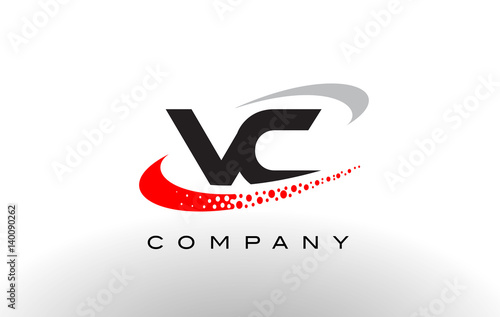 VC Modern Letter Logo Design with Red Dotted Swoosh