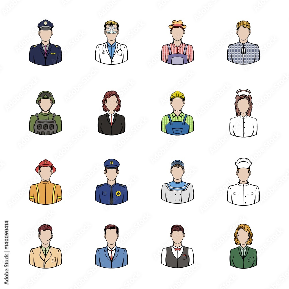 Profession icons set cartoon Profession icons set cartoon