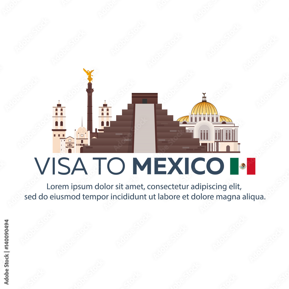 Visa to Mexico. Document for travel. Vector flat illustration.
