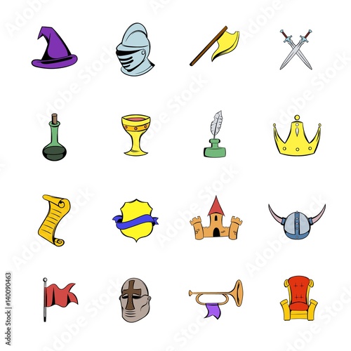 Medieval comics icons set cartoon