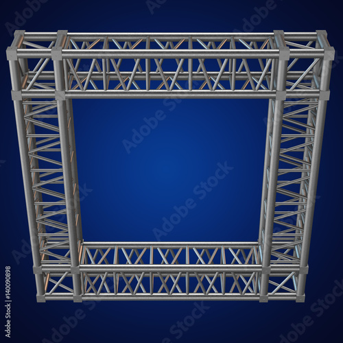 Steel truss girder frame or window element. 3d render on blue