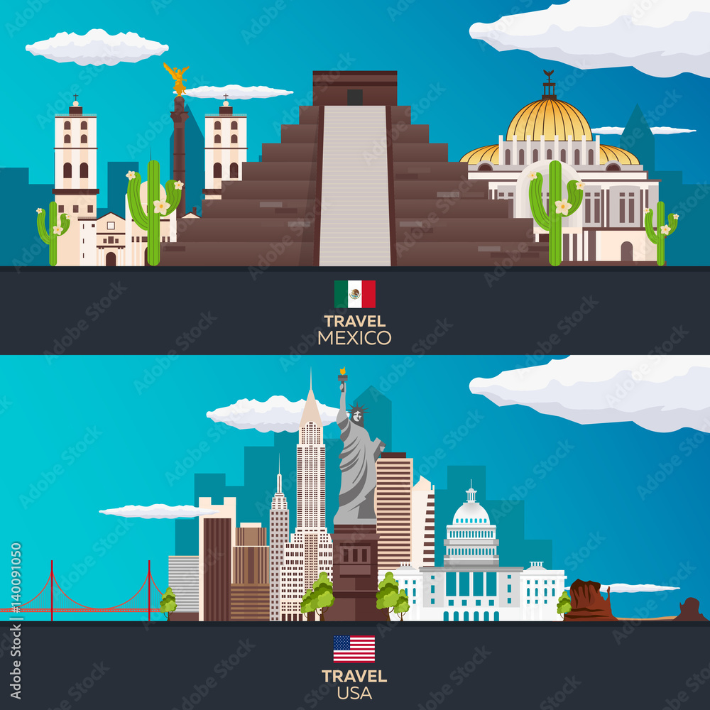 Travel to Mexico, USA. America. Vector illustration.
