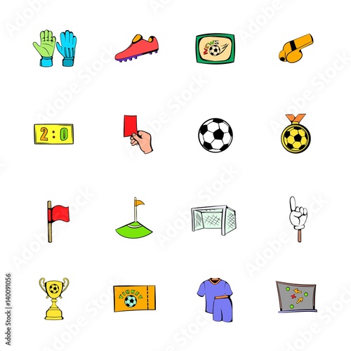 Soccer icons set cartoon