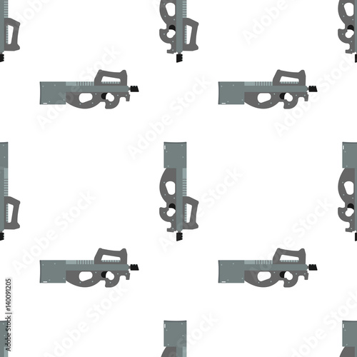 Submachine gun security and military weapon. Metal automatic gun. Seamless pattern, tiling ornament vector illustration