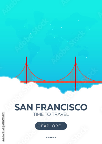 USA. San Francisco. Time to travel. Travel poster. Vector flat illustration.