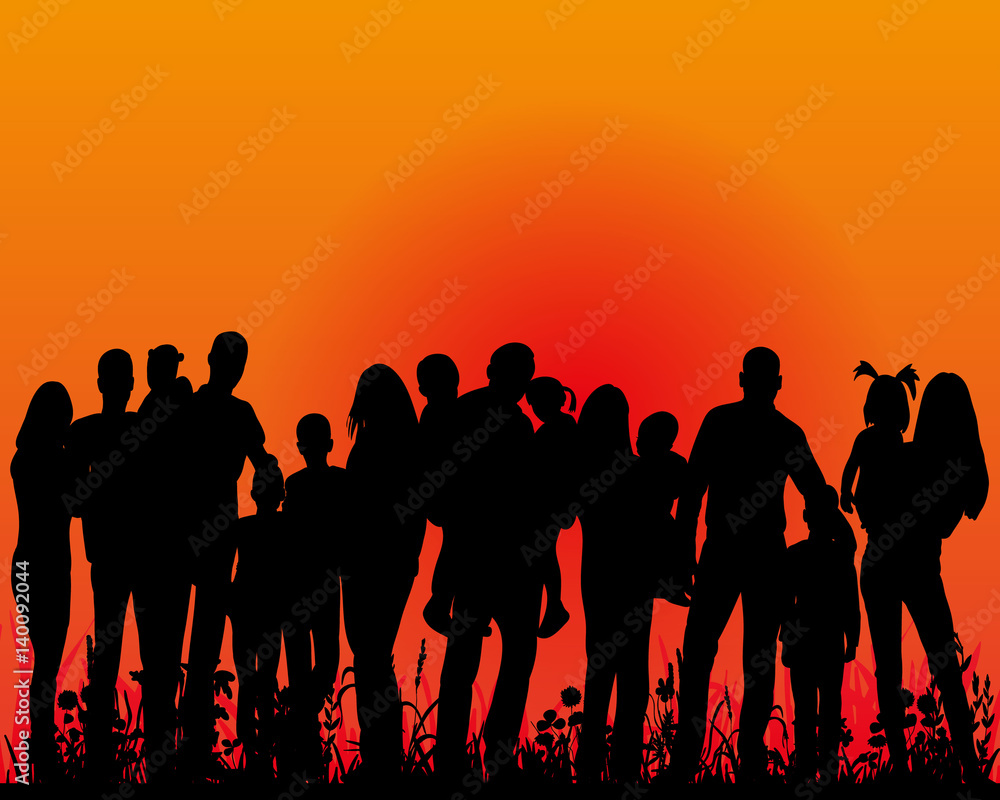 silhouette of people in the nature, crowd of people silhouette of people in the nature, crowd of people