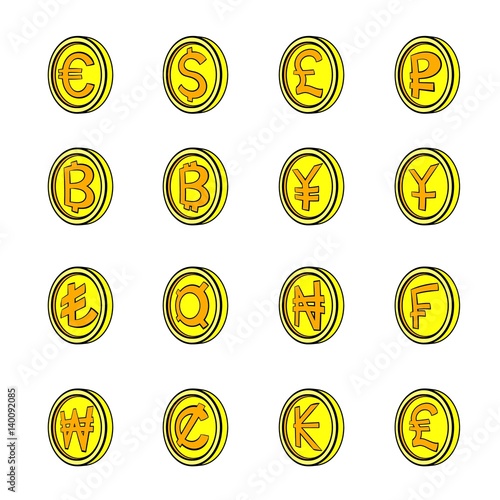 Currency icons set cartoon