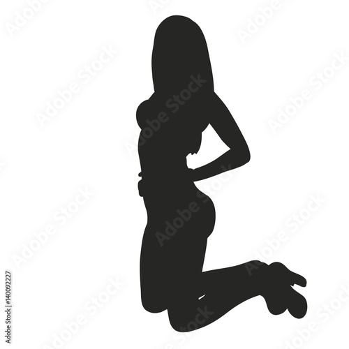 Vector, isolated, silhouette girl sexy posing, kneeling