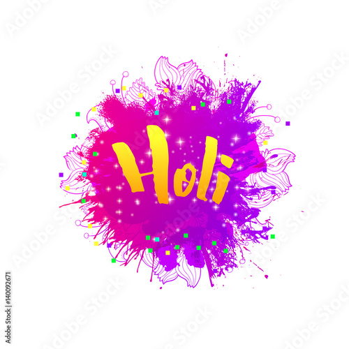Holi holiday greeting emblem