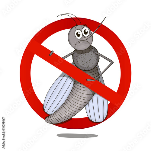 Anti mosquito sign with a funny cartoon mosquito.