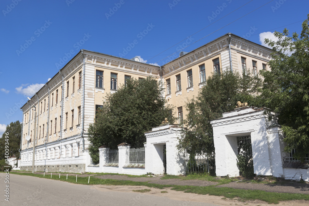 Building of the Veliky Ustyug humanitarian and pedagogical college on Naberezhnaya street in the city of Veliky Ustyug, Vologda region, Russia