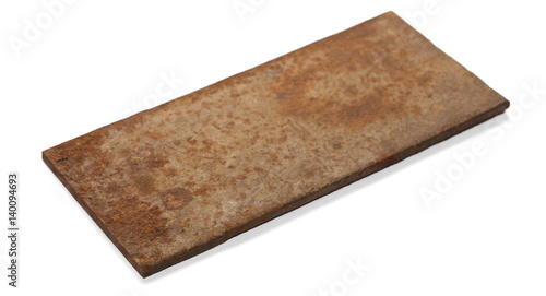 Rusty old metal plate, isolated on white background