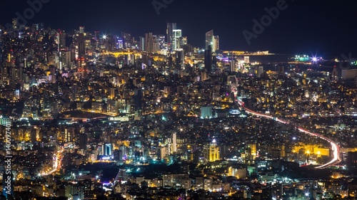 Modern city aerial view by night. Beirut cityscape. © disq