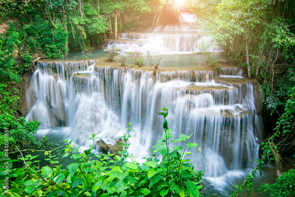 Fototapeta premium Huay Mae Khamin waterfall in tropical forest, Thailand 