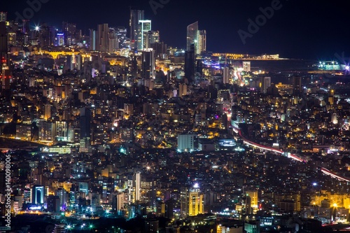 Modern city aerial view by night. Beirut cityscape.