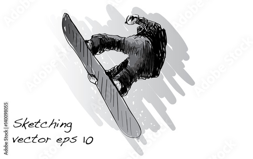sketch of Snow board man riding, Winter Sport, Snowboarding collection, free hand draw illustration vector