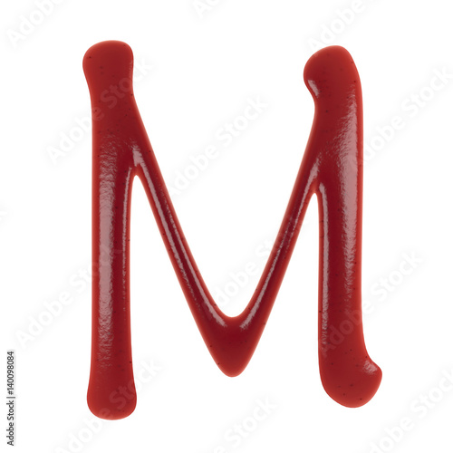 Hand Drawn Liquid letter M Made in Ketchup or Tomato Sauce Isolated on White Background 3d Rendering