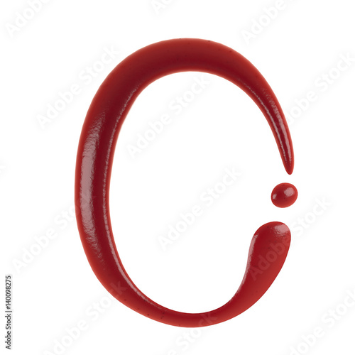 Hand Drawn Liquid letter O Made in Ketchup or Tomato Sauce Isolated on White Background 3d Rendering