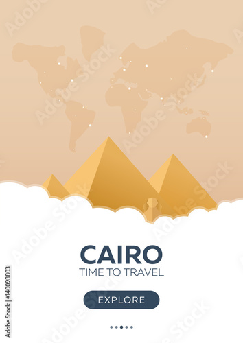 Egypt. Cairo. Time to travel. Travel poster. Vector flat illustration.