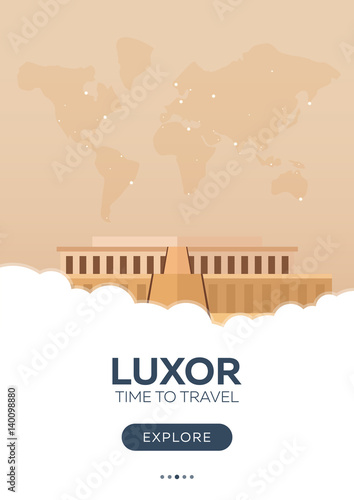Egypt. Luxor. Time to travel. Travel poster. Vector flat illustration.