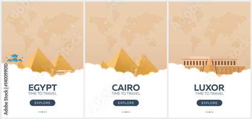 Egypt. Time to travel. Set of Travel posters. Vector flat illustration.