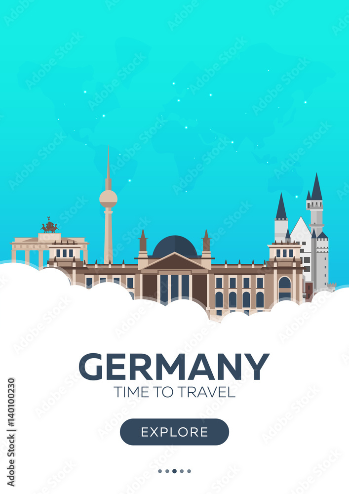 Germany. Time to travel. Travel poster. Vector flat illustration.