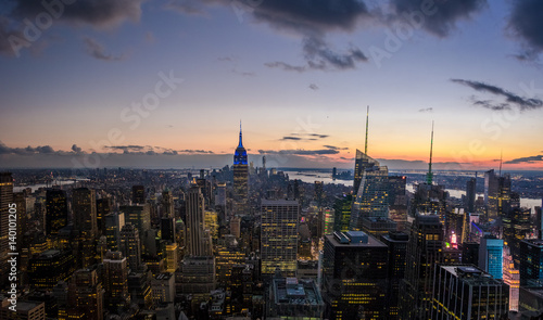 Aerial view of Manhattan Skyline at sunset - New York  USA