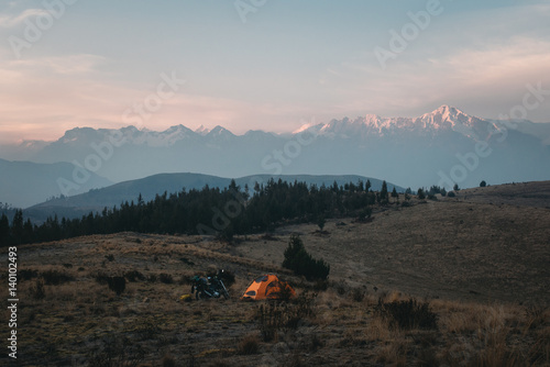 wild camp on dusk light in the Andes