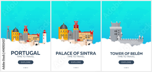 Portugal. Time to travel. Set of Travel posters. Vector flat illustration.
