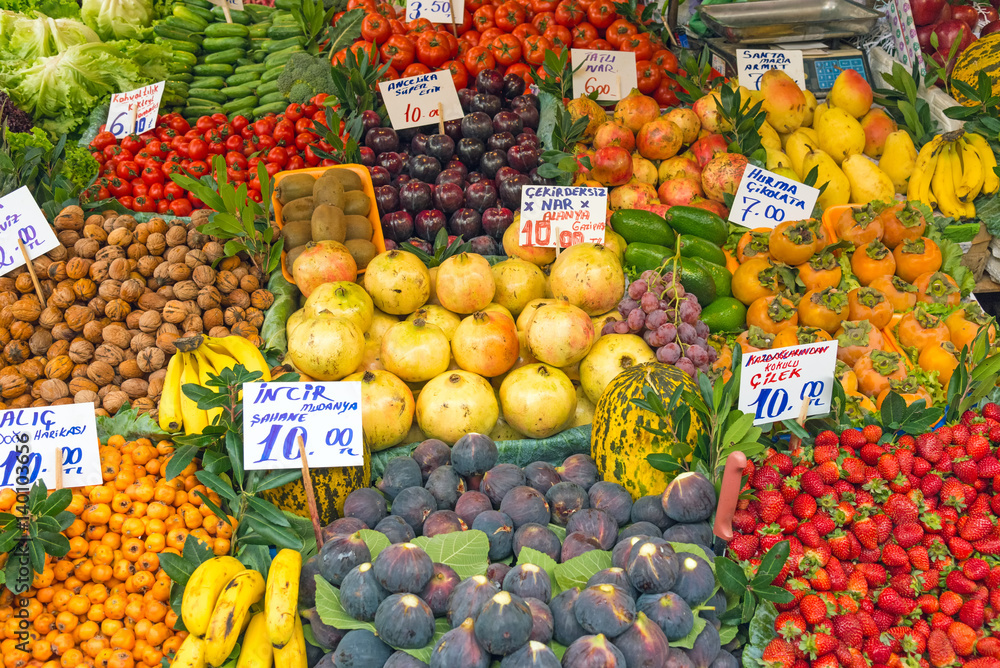 Exotic fruits for sale at a market in Istanbul, Turkey