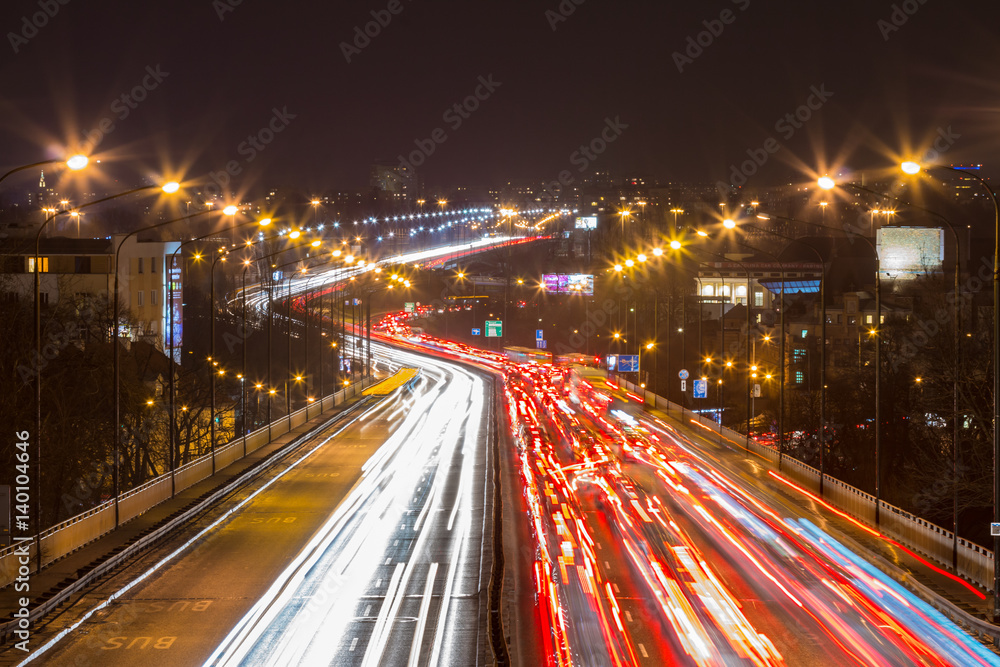 Rush hour on a highway in big city