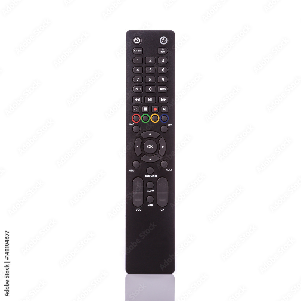 Black remote control for television. Studio shot isolated on white Black remote control for television. Studio shot isolated on white