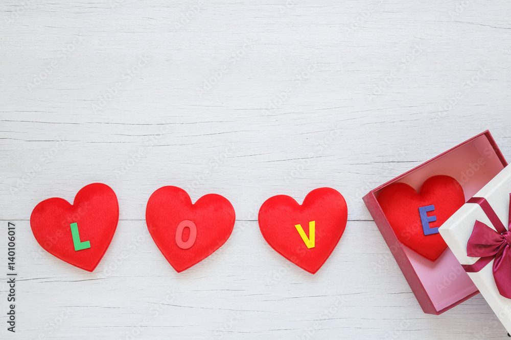 Happy Valentines Day. Red Ribbon Heart on white background. Valentines Day  concept Stock Photo