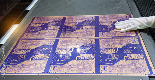 Obraz na płótnie PCB Processing on CNC machine working in factory