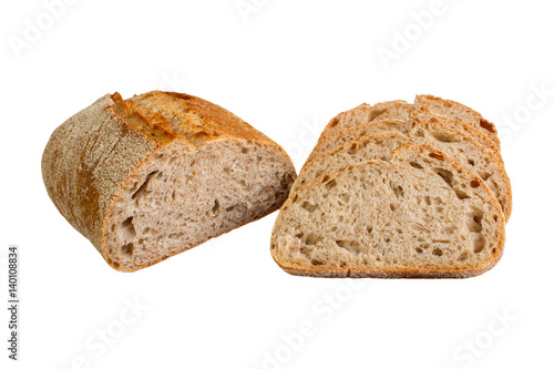 Bread sliced on a white background