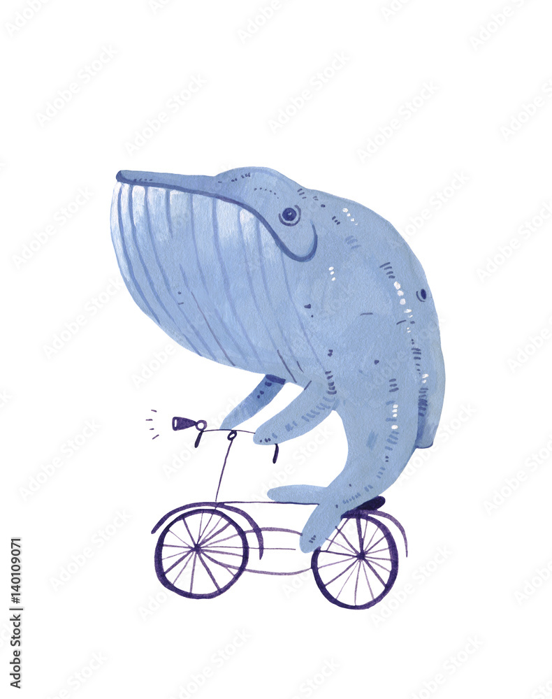 Naklejka premium akwarela ilustracja wieloryb