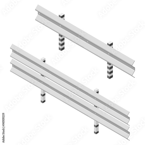 Metal road fence isometric, vector illustration.