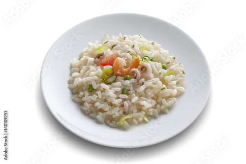 Dish with rice salad with shrimp
