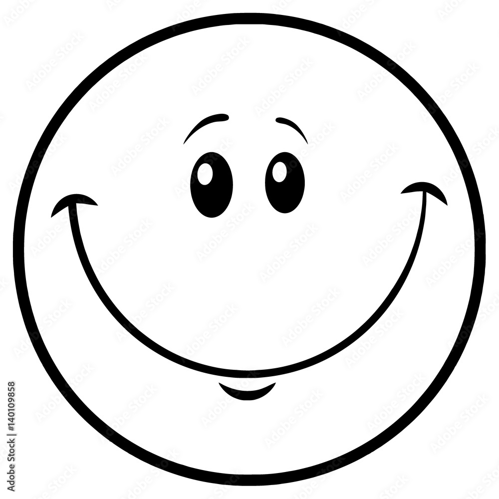 Black And White Smiley Face Cartoon Character. Illustration Isolated On