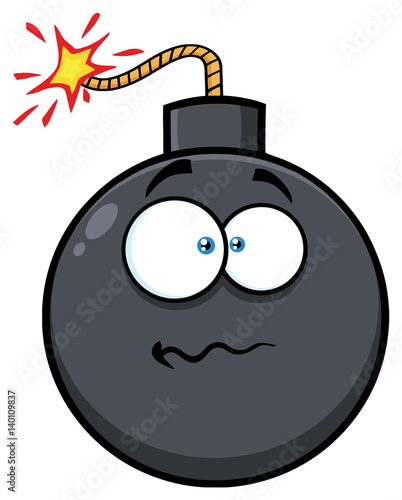 Nervous Bomb Face Cartoon Mascot Character With Expressions. Illustration Isolated On White Background