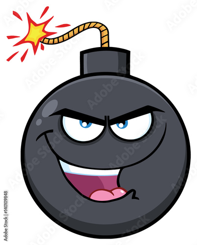 Evil Bomb Face Cartoon Mascot Character With Smiling Expressions. Illustration Isolated On White Background