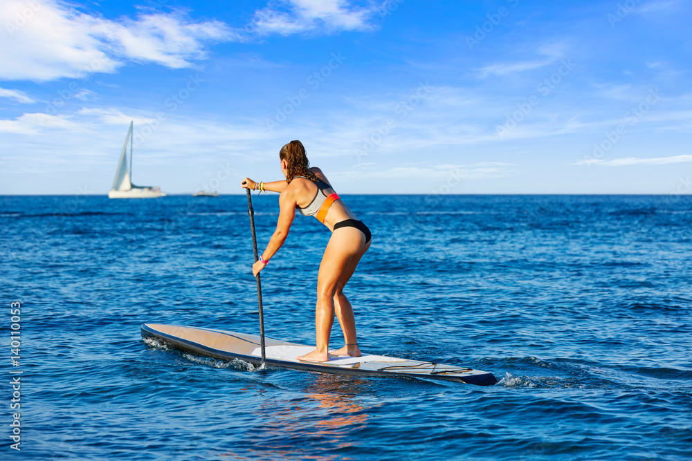 SUP Stand up Surf girl with paddle SUP Stand up Surf girl with paddle