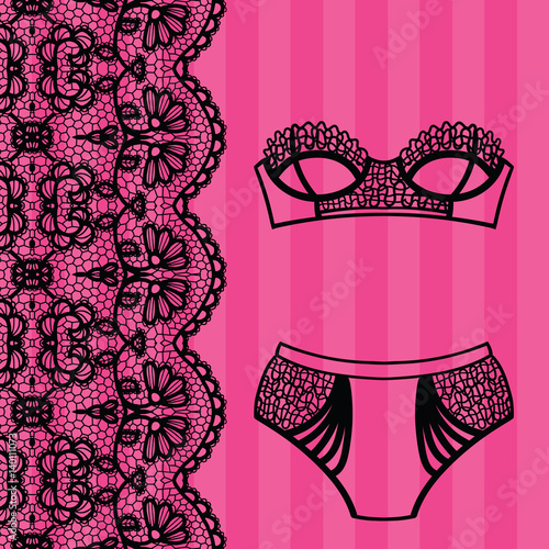 Hand drawn lingerie. Panty and bra set.